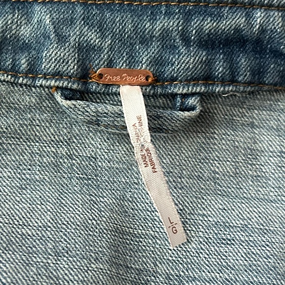 Free People Ferry Military Denim Jacket Medium Wash Sz L - Picture 7 of 8
